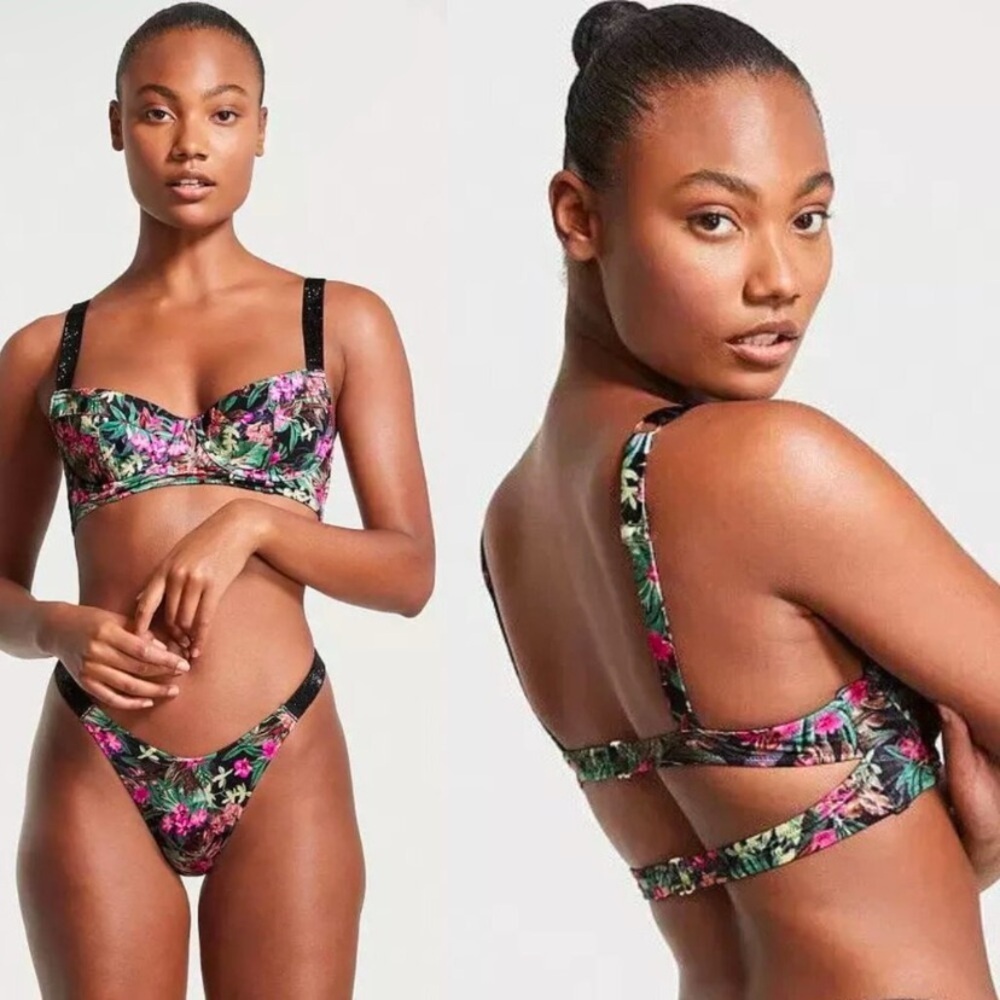 New! Victoria’s Secret Floral Shine Strap Wicked Push Up Bikini Top 4607 - Picture 2 of 7